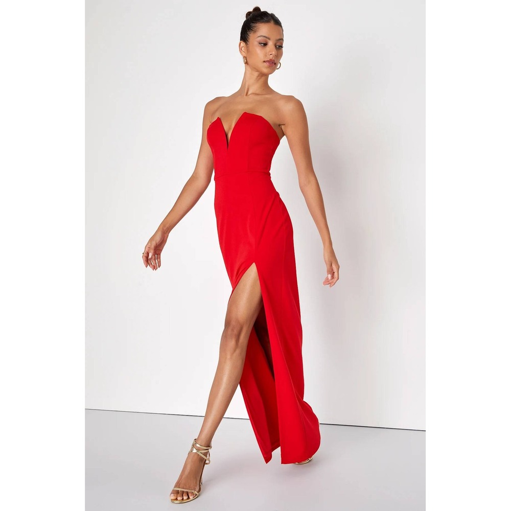 Lulus Dedicated to Glamour Red Strapless Maxi Dress Size Medium‎